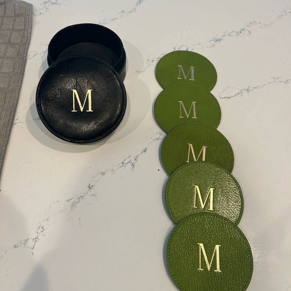 Green and Black Monogrammed Coaster Set